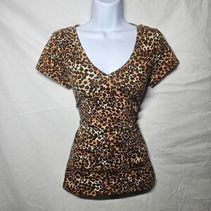 Y2k vintage wet seal brown cheetah print v neck top